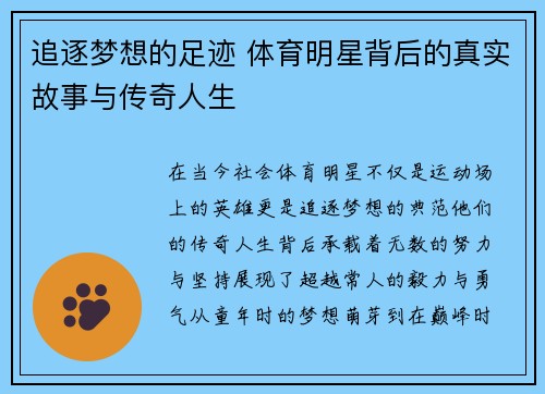 追逐梦想的足迹 体育明星背后的真实故事与传奇人生