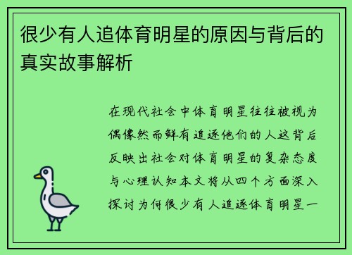 很少有人追体育明星的原因与背后的真实故事解析